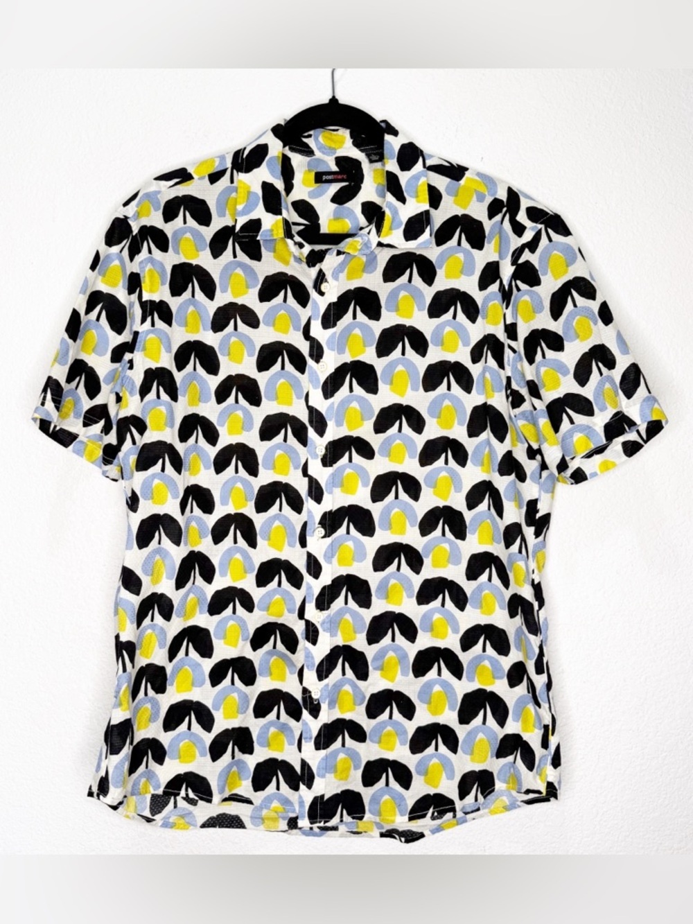 Postmarc Button Down Art Floral Abstract Shirt Cotton